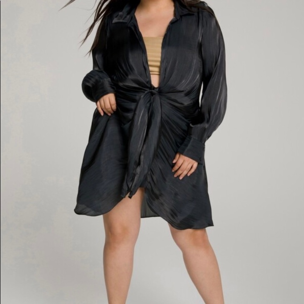 Good American Plunge & Wrap mini dress silky Black size (5) 16-18